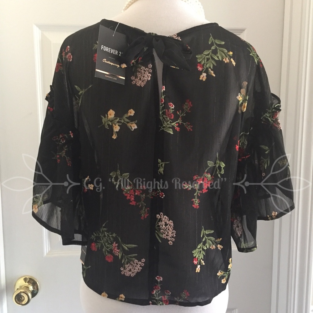 NEW! Black Floral Sheer Ruffle Blouse - Picture 8 of 8